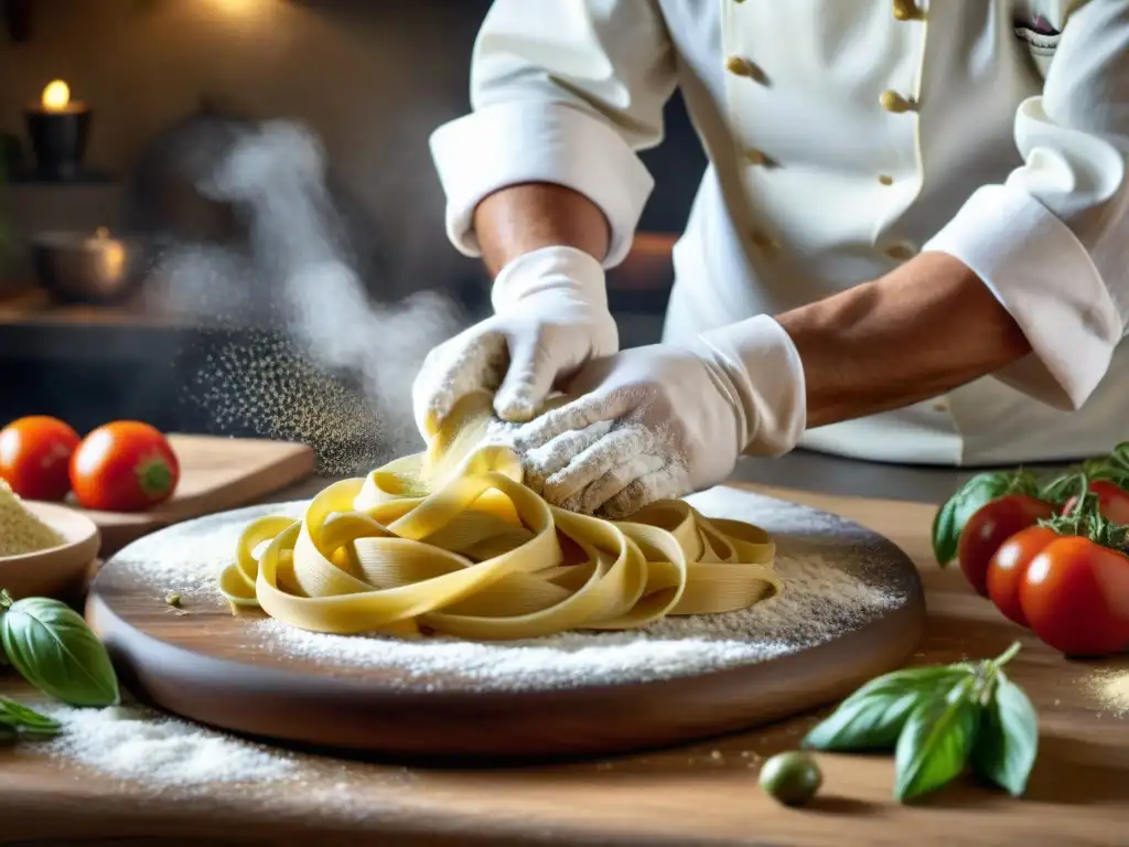 Un chef experto elaborando pasta italiana a mano con pasión y destreza