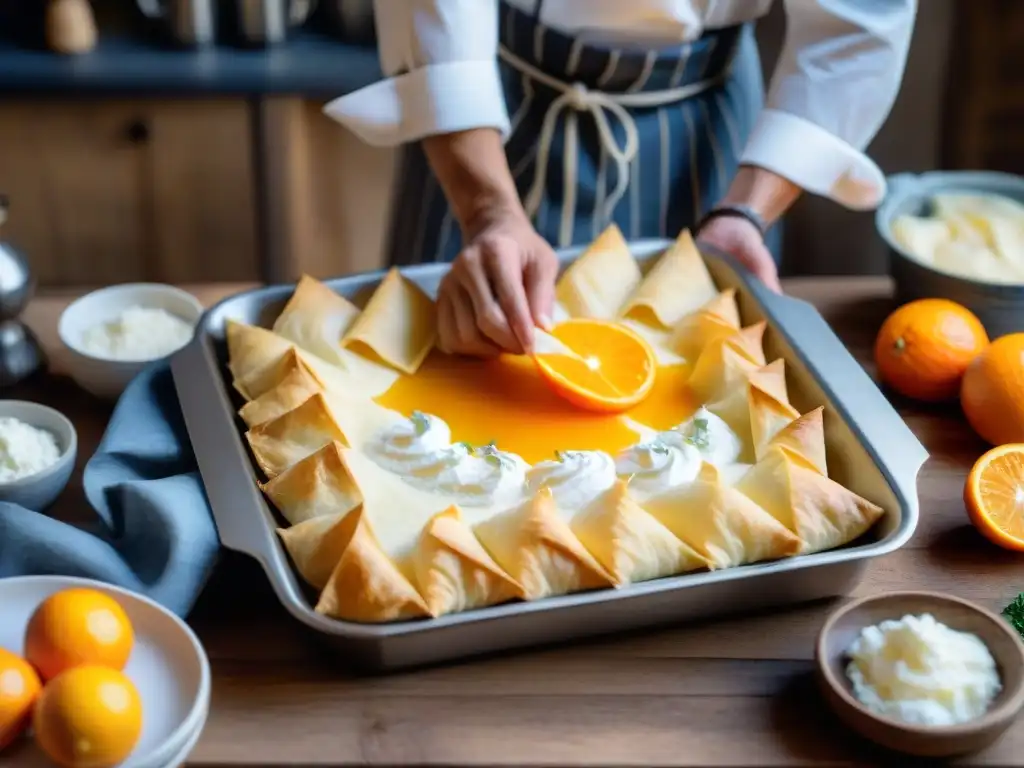 Un chef experto en pastelería prepara una receta tradicional pastiera Napoletana con delicadeza