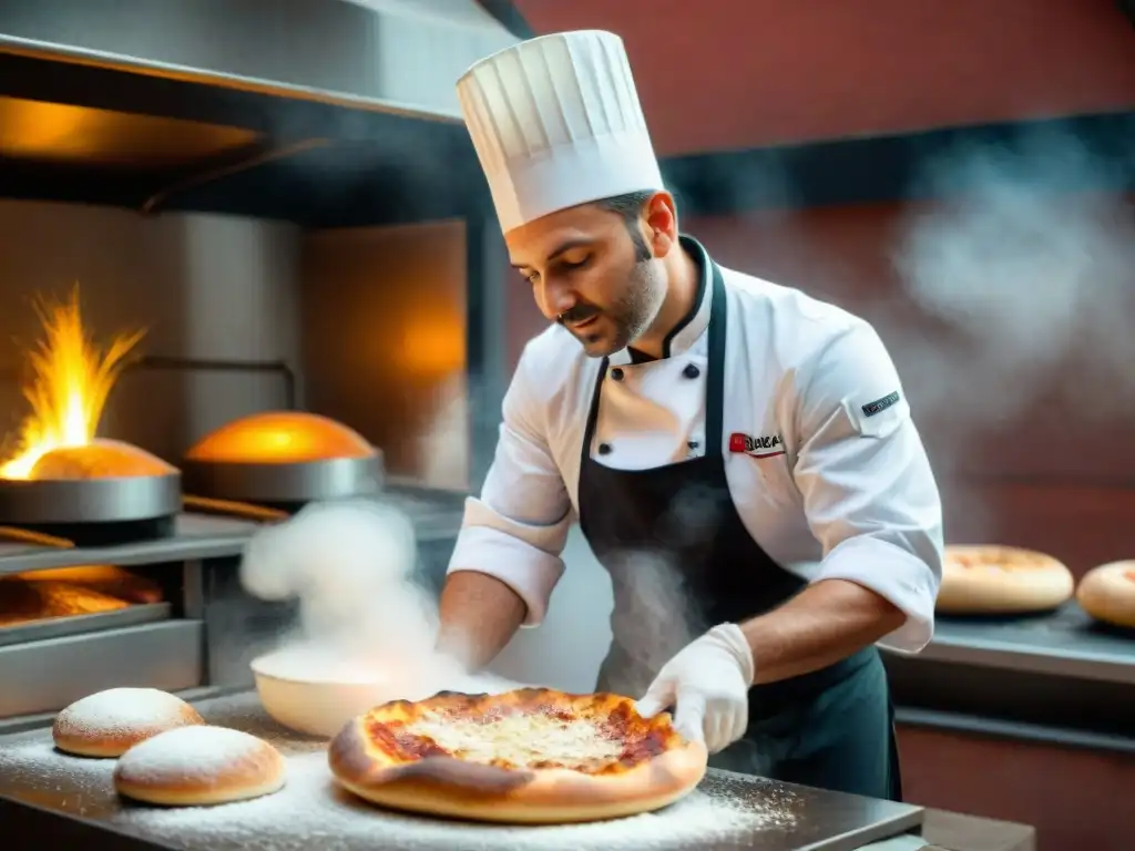 Un chef experto reinventa la pizza en el norte de Italia, lanzando la masa al aire con destreza en una pizzería tradicional