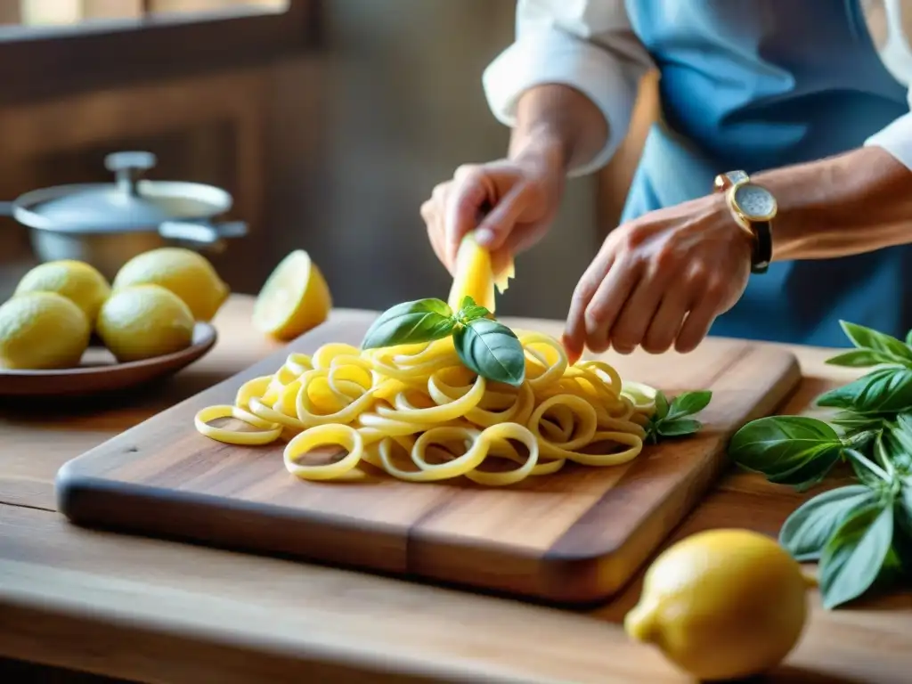 Un chef experto preparando una receta auténtica de Scaloppine al Limone en una cocina tradicional italiana