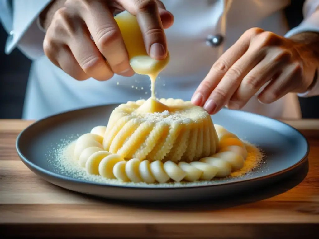 Un chef experto preparando una receta Supplì al Teléfono con maestría, en una cocina auténtica y bulliciosa