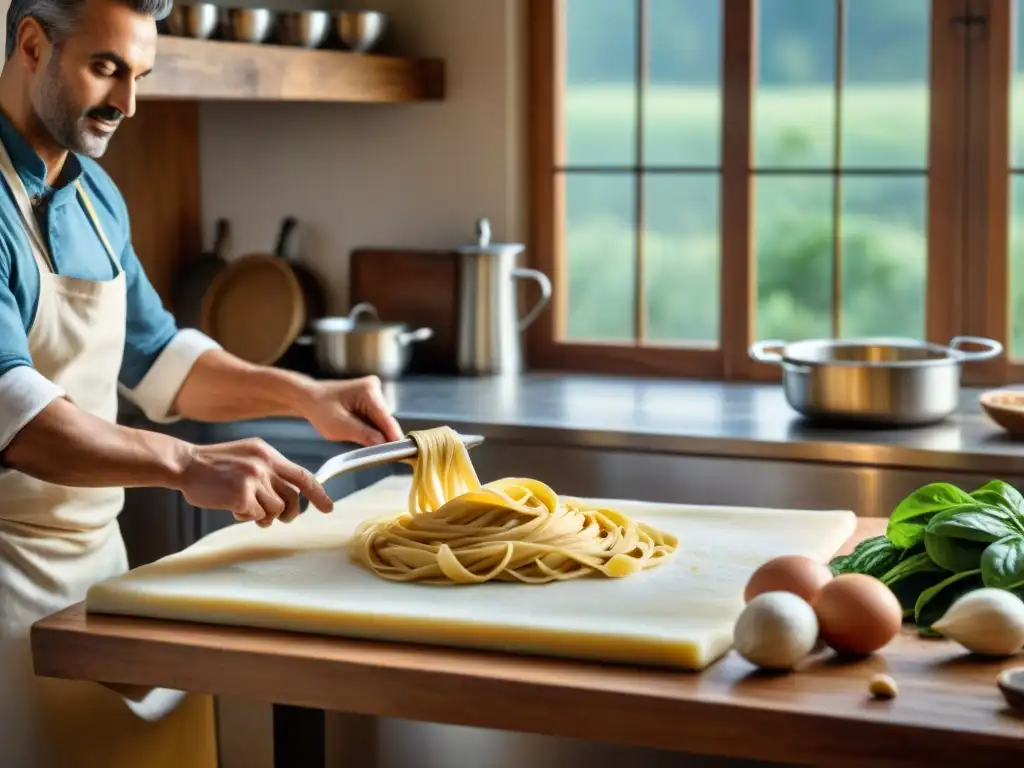 Un chef experto preparando Sorrentinos sin lácteos en una cocina acogedora