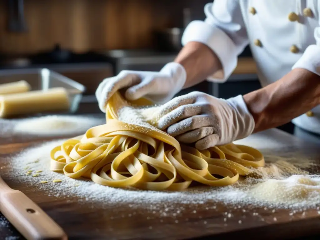 Un chef experto en técnicas de cocina italiana avanzadas elabora pasta fresca con destreza y pasión