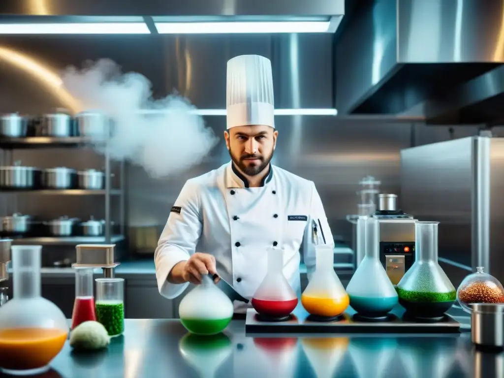 Un chef experto en técnicas moleculares cocina italiana potenciar en laboratorio culinario moderno