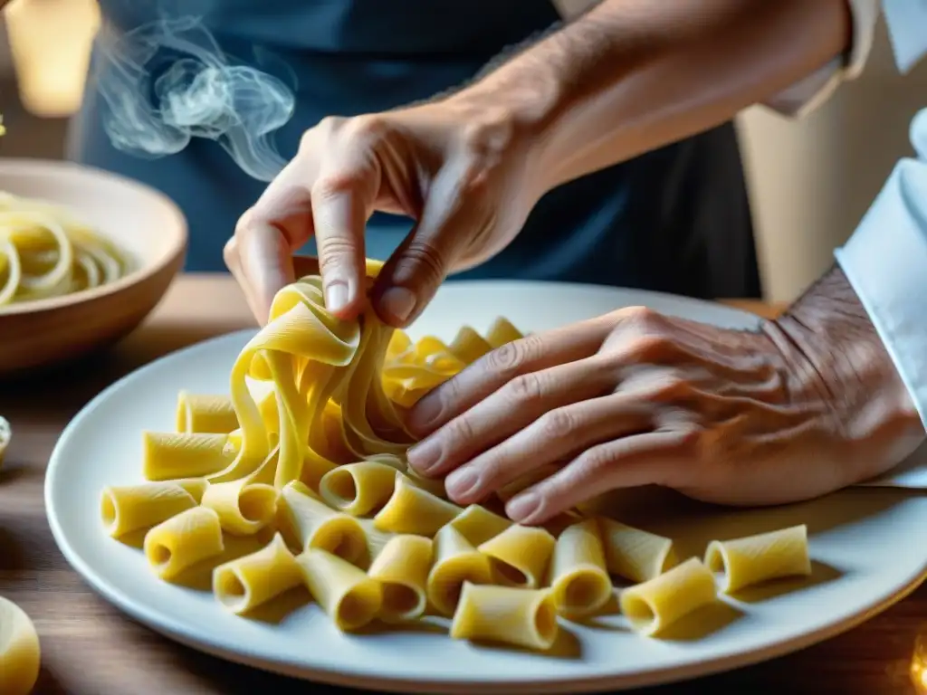 Un chef habilidoso usa herramientas de pasta personalizadas para crear formas detalladas en masa de pasta
