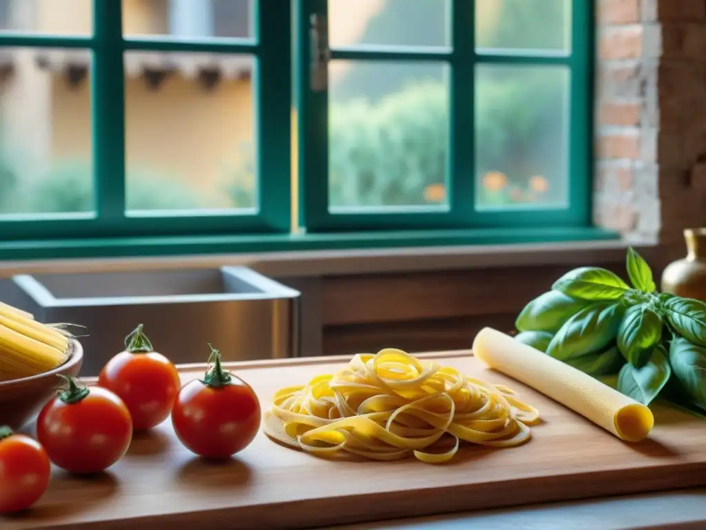 Un chef habilidoso preparando pasta fresca a mano en una cocina italiana tradicional en La Marche