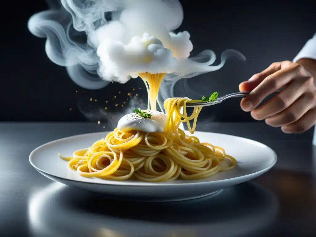 Chef innovador crea pasta molecular en cocina italiana con técnicas moleculares