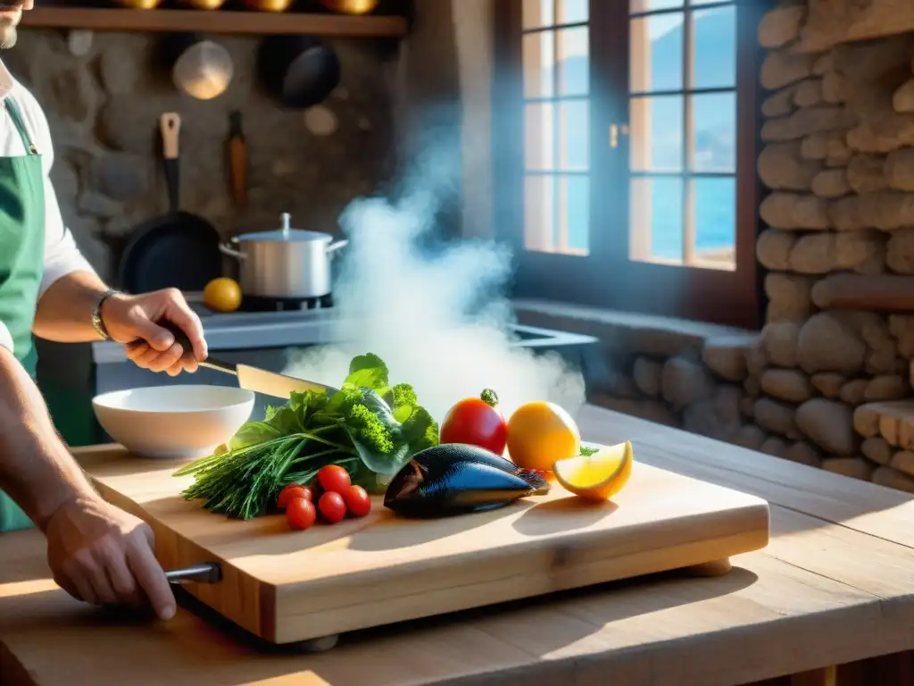 Un chef en la isla de Elba prepara un platillo fusionado en una cocina tradicional italiana