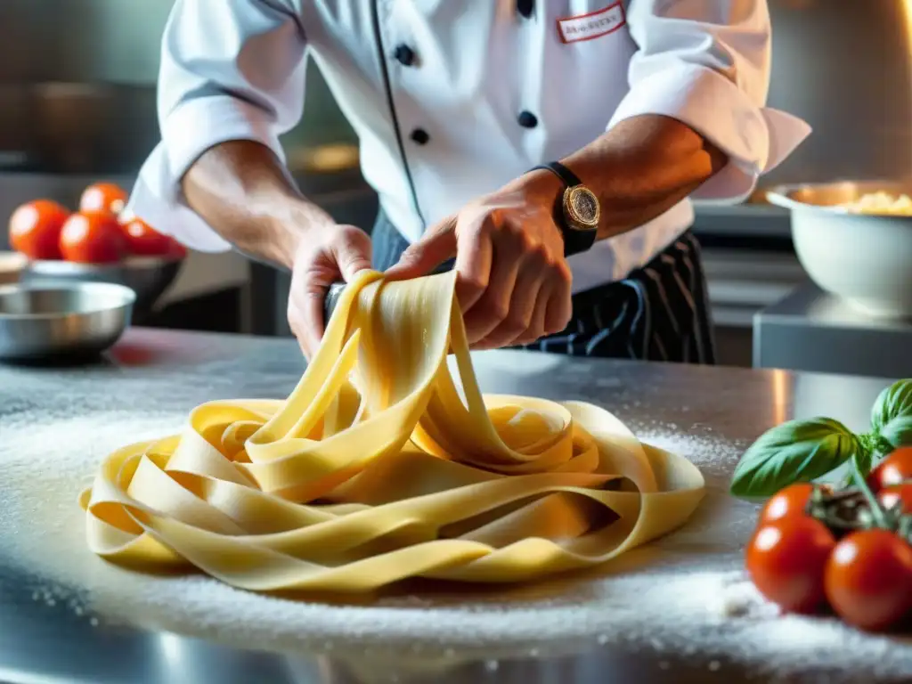 Un chef italiano apasionado transforma comida rápida italiana en gourmet, experto en pasta fresca en una cocina moderna