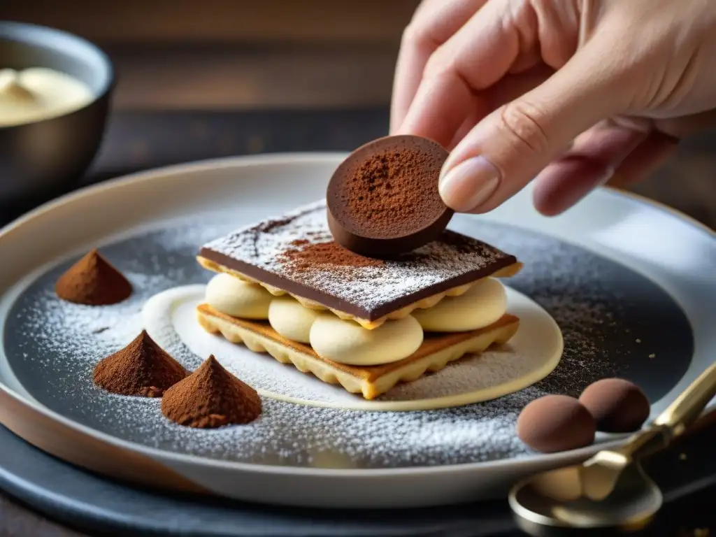 El chef italiano crea con maestría un auténtico Tiramisú, mostrando el secreto de la receta