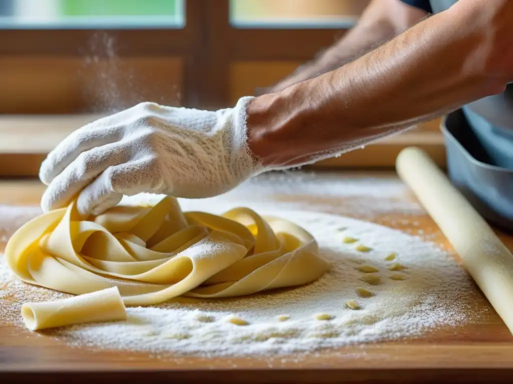 Un chef italiano experimentado amasa masa fresca para pasta