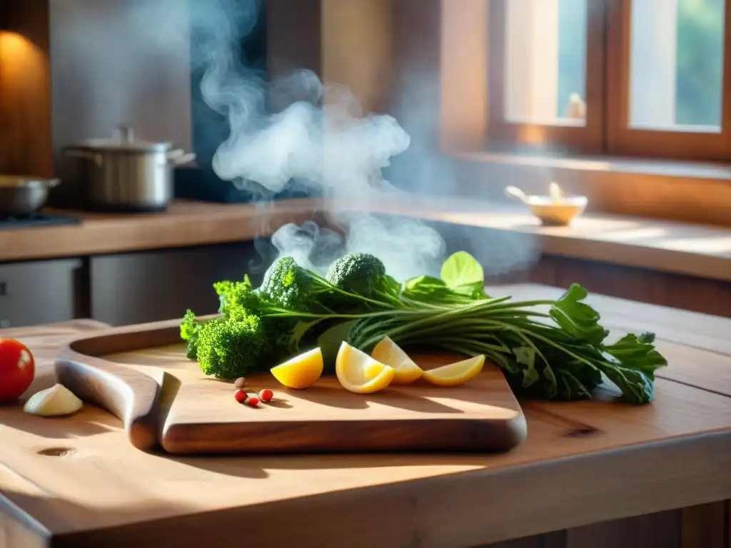 Un chef italiano experimentado corta verduras frescas en tablas de cortar, en una trattoria tradicional