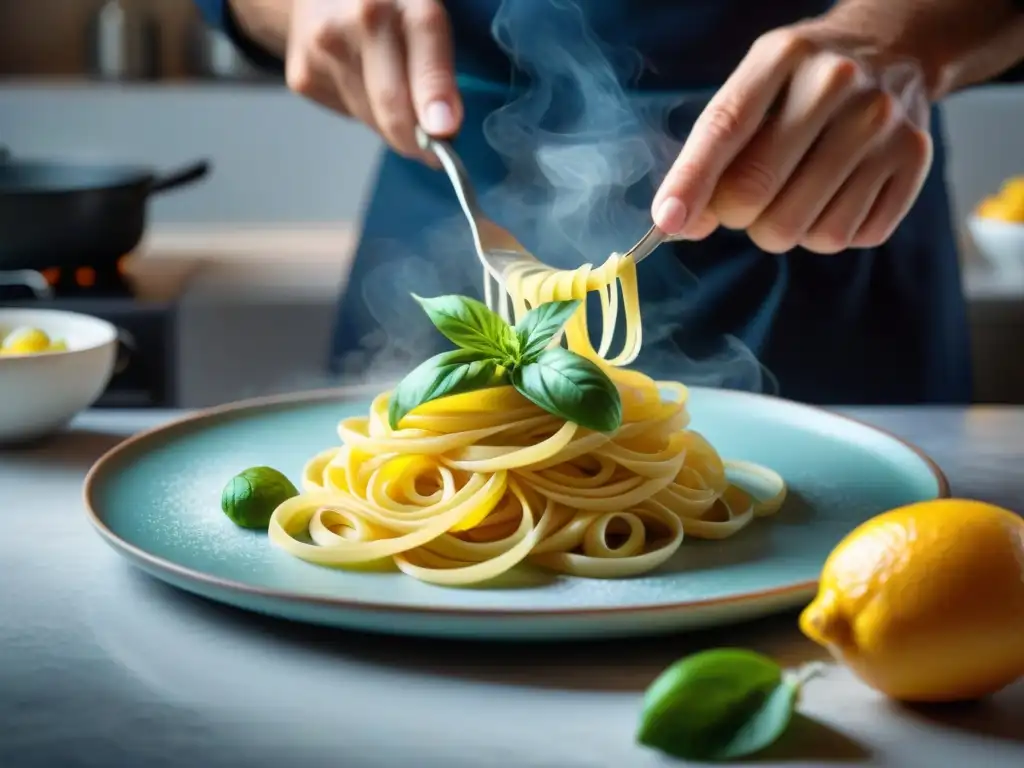 Un chef italiano experto zesteando Limón de Sorrento IGP en cocina tradicional