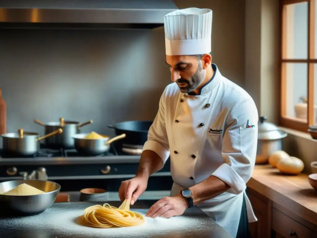 Chef italiano experto en cocina tradicional enseña a mano a hacer pasta fresca, destacando la importancia de la mentoría entre chefs italianos