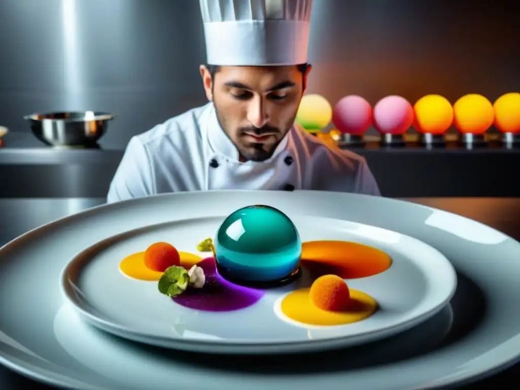 Un chef italiano experto en cocina molecular crea un plato innovador con esferas de gel, espumas y flores comestibles