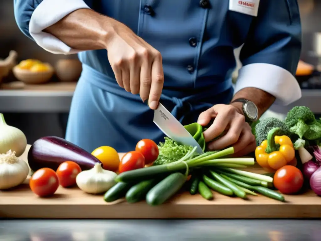 Un chef italiano experto reduce desperdicio al cortar vegetales con precisión