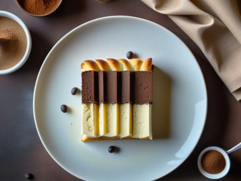 Un chef italiano experto preparando un exquisito tiramisú con ladyfingers, mascarpone y cacao