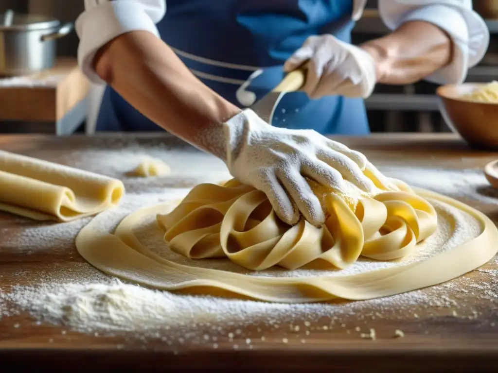 Chef italiano experto amasa masa fresca con maestría, innovando con pasta en bodas