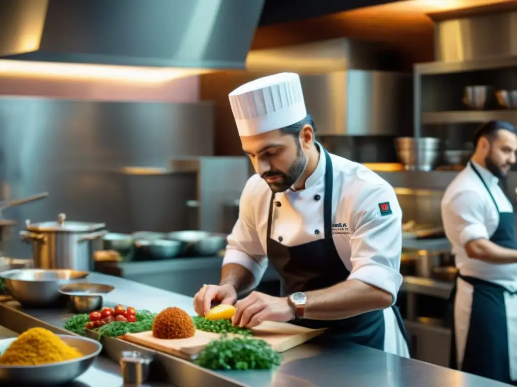 Un chef italiano experto preparando menús degustación en un restaurante exclusivo