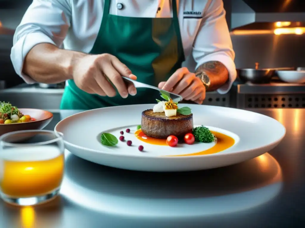 Chef italiano experto creando una obra maestra en restaurante italiano moderno