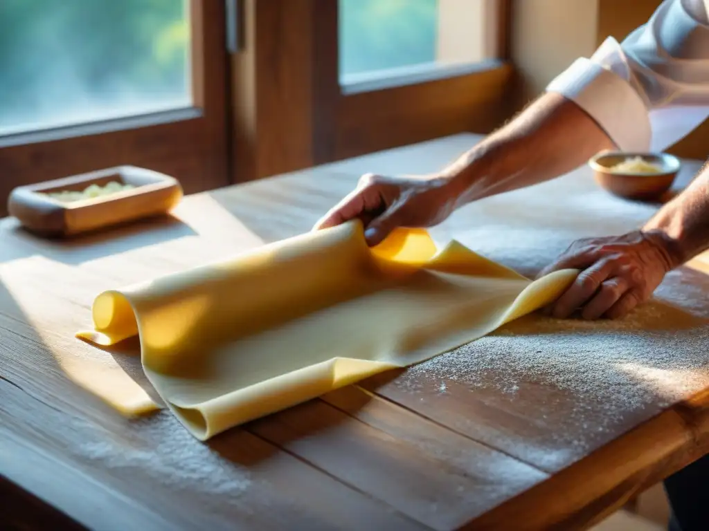 Un chef italiano experto en pasta fresca elabora tagliatelle a mano con clase magistral pasta fresca italiana