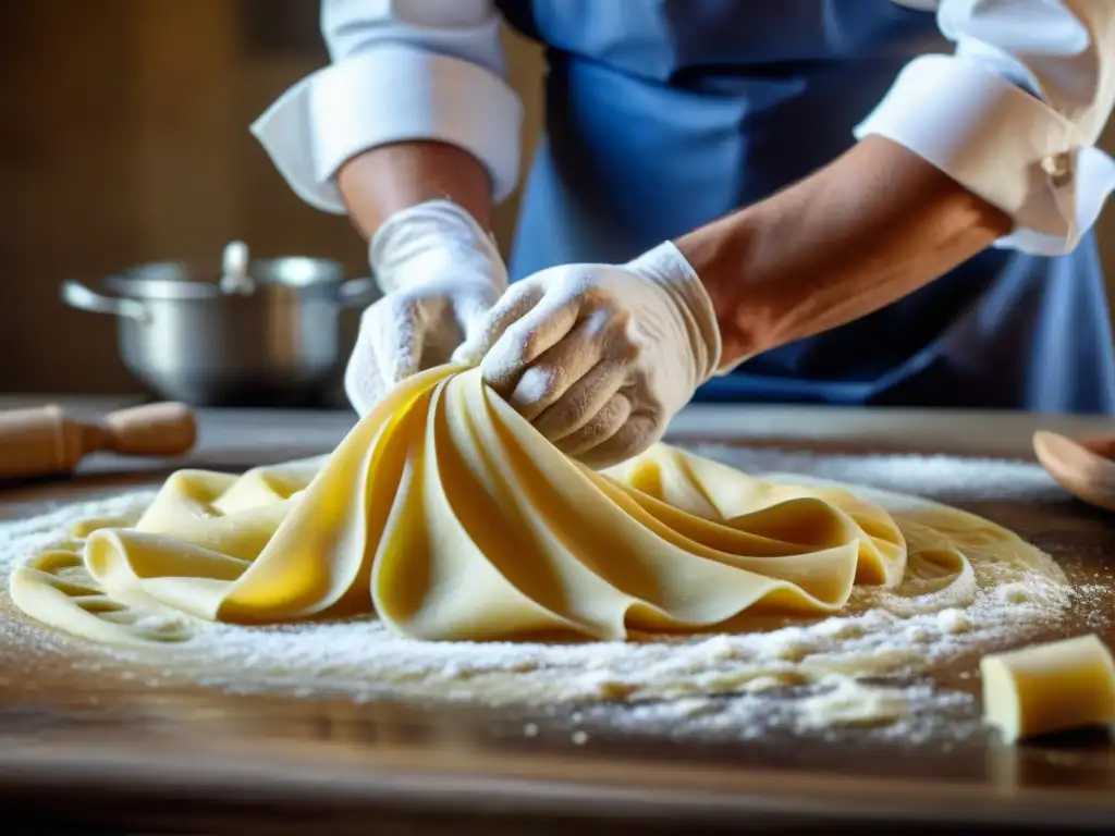 Chef italiano experto moldeando pasta fresca en curso cocina italiana tradicional