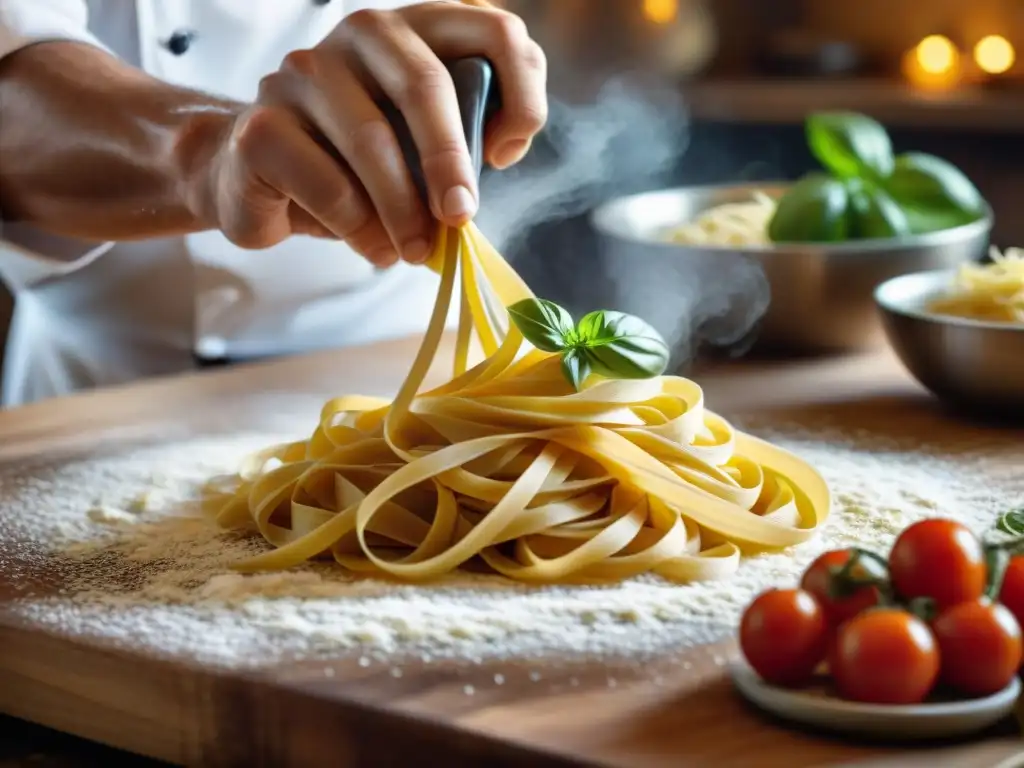 Chef italiano experto moldeando pasta fresca con consejos en cocina italiana