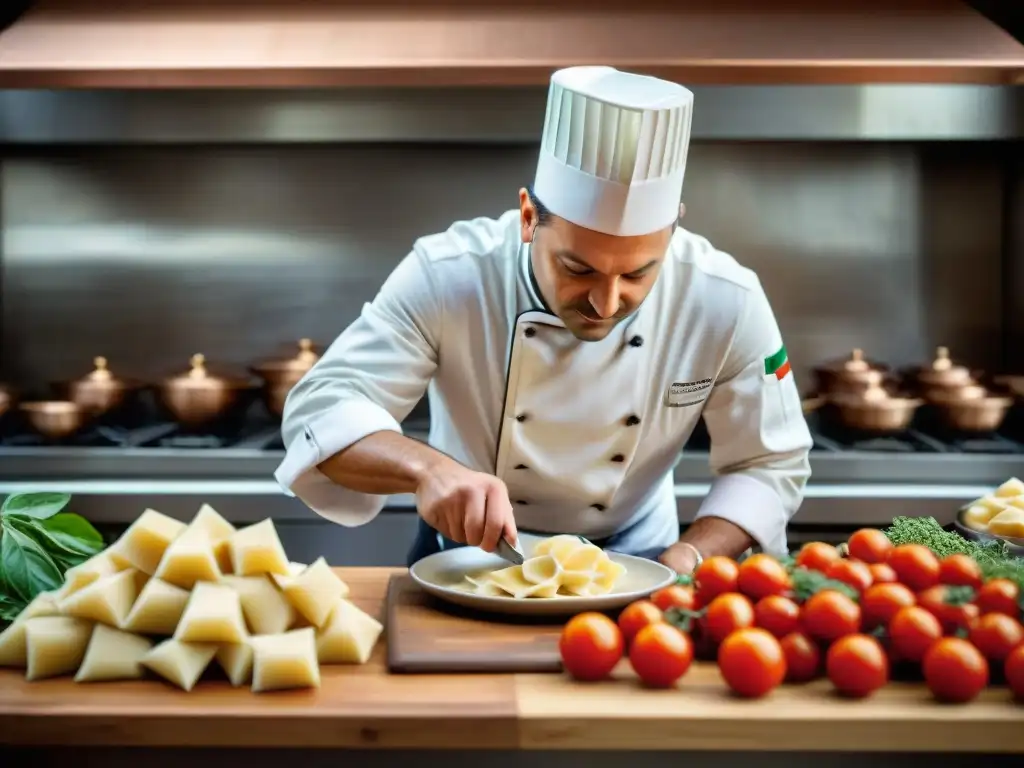 Un chef italiano experto prepara un plato clásico en una cocina tradicional del Piemonte