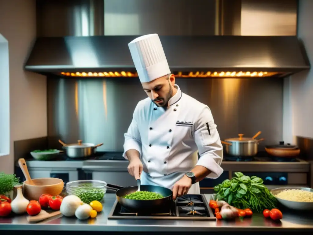 Un chef italiano experto transforma sobras en una exquisita receta en una bulliciosa cocina