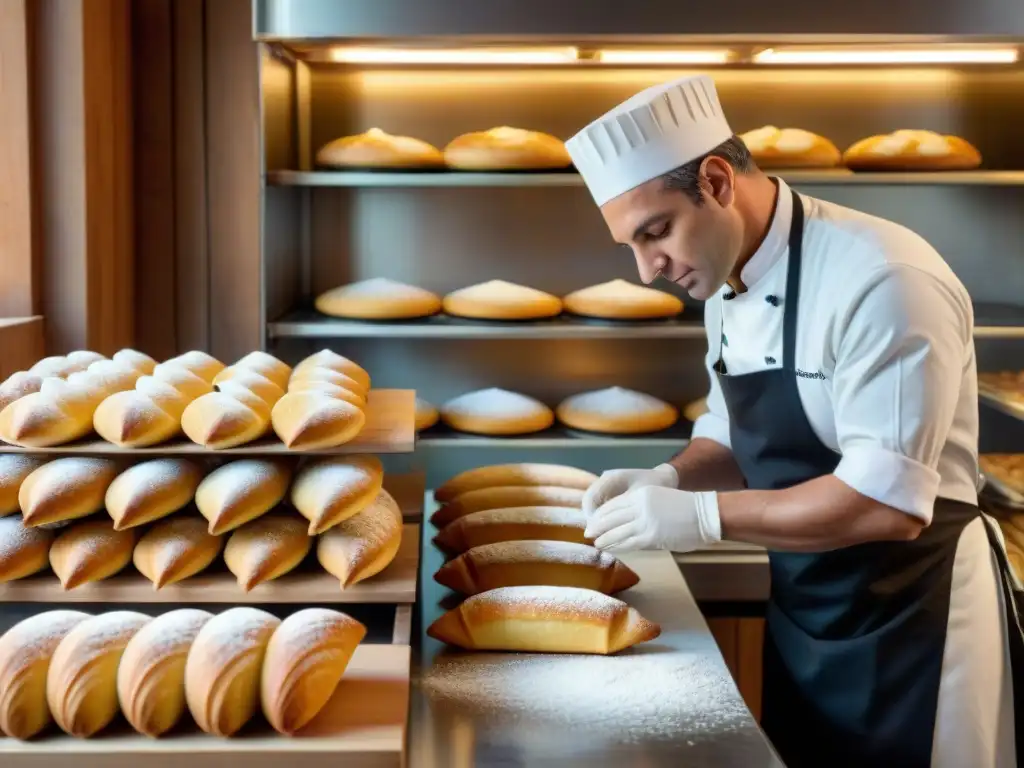 Un chef italiano creando cannoli a mano en panadería tradicional