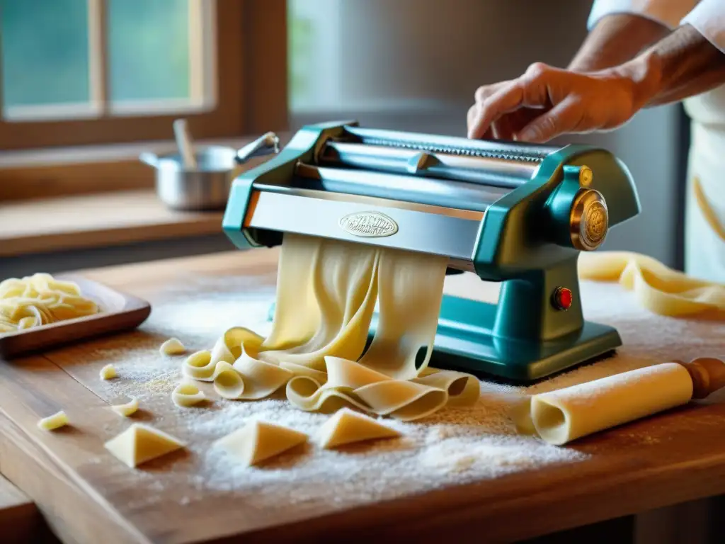 Un chef italiano moldeando pasta a mano, mostrando los secretos de la cocina italiana en platos tradicionales