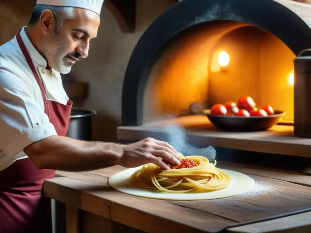 Un chef italiano preparando pasta tradicional en Toscana