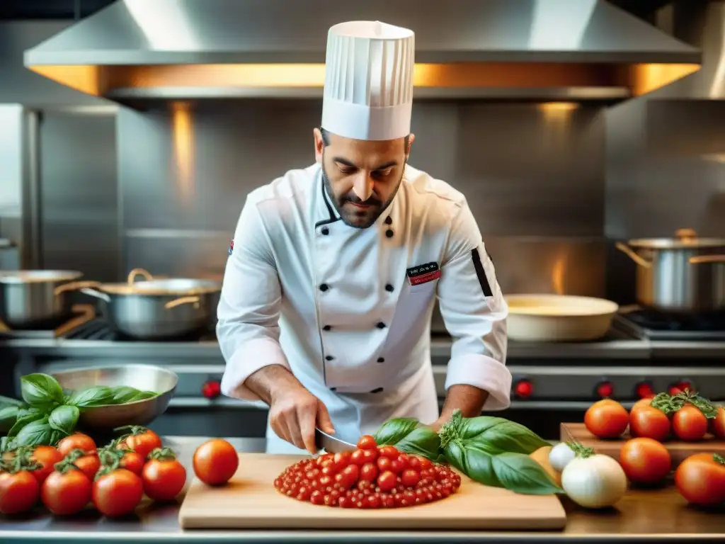 Un chef italiano hábil crea plato innovador en cocina tradicional