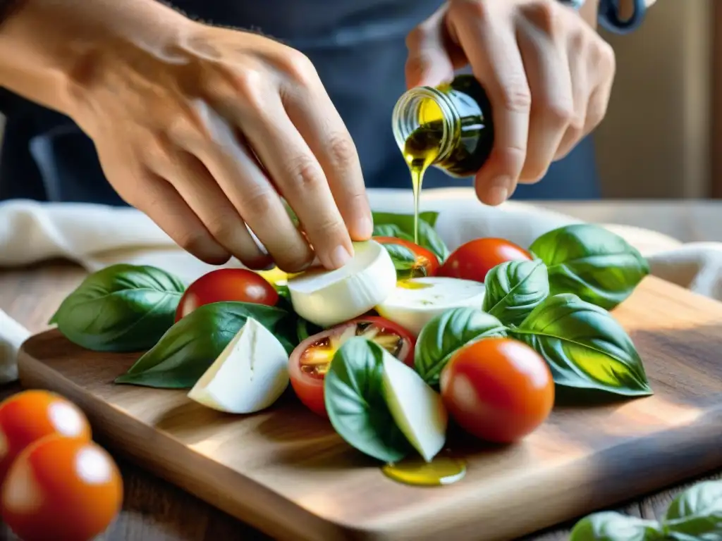 Chef italiano crea plato Caprese bajo luz solar, resaltando cocina solar sostenible platos italianos