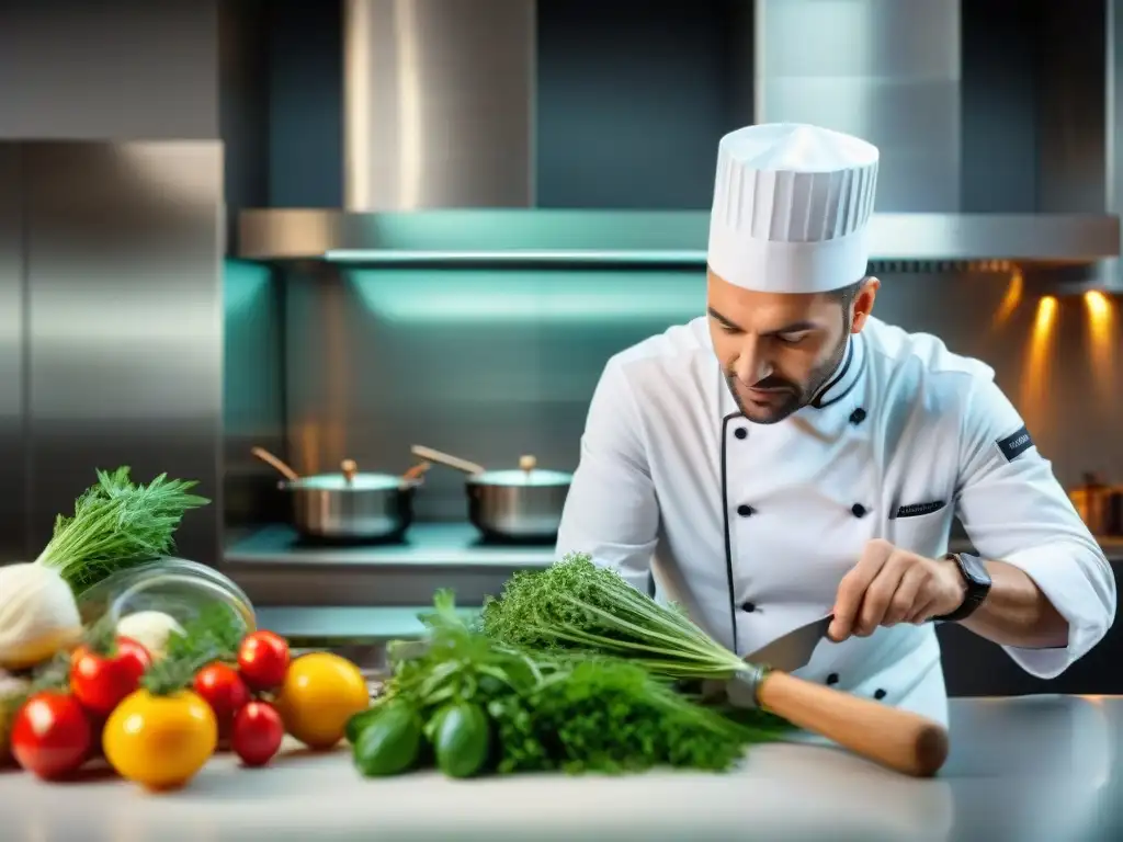 Un chef italiano prepara platos innovadores con pasión en una cocina moderna