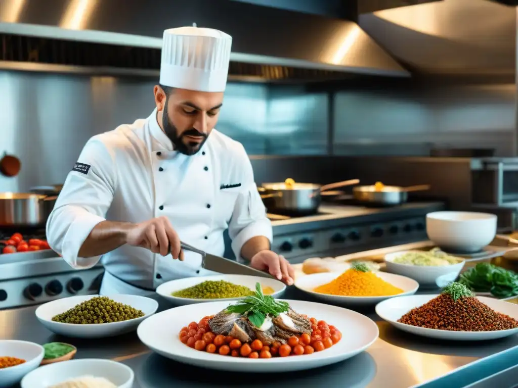 Un chef italiano platos tradicionales con pasión y precisión en un caótico ambiente culinario