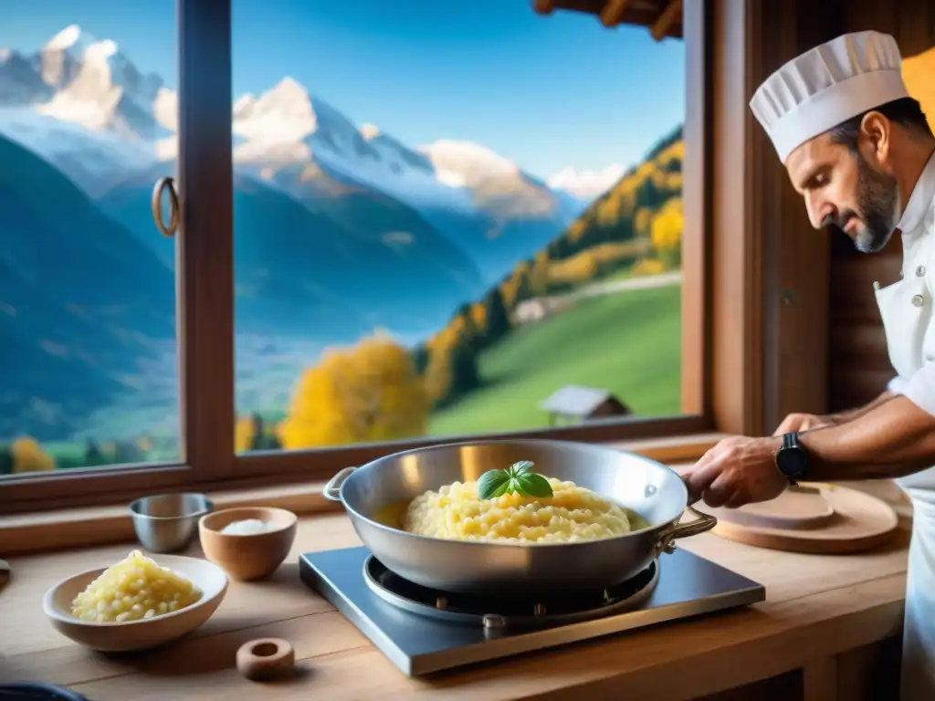 Un chef italiano preparando platos tradicionales en los Alpes