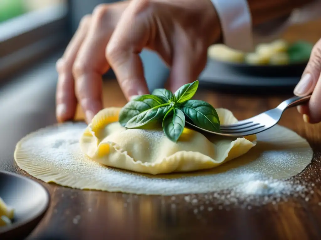 Un chef italiano preparando ravioli a mano para congresos culinarios