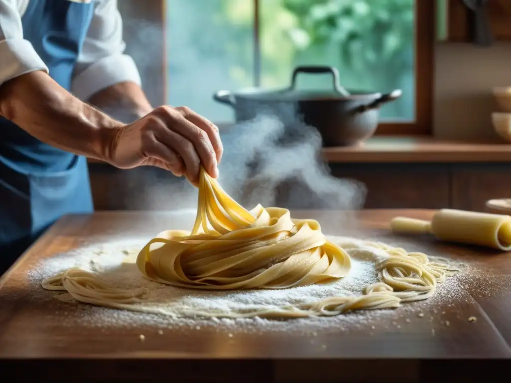 Un chef italiano reconocido elabora pasta casera con esmero