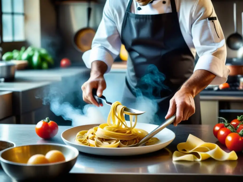 Un chef italiano renombrado en su cocina, demostrando la pasión y dedicación de la filosofía cocineros italianos innovadores