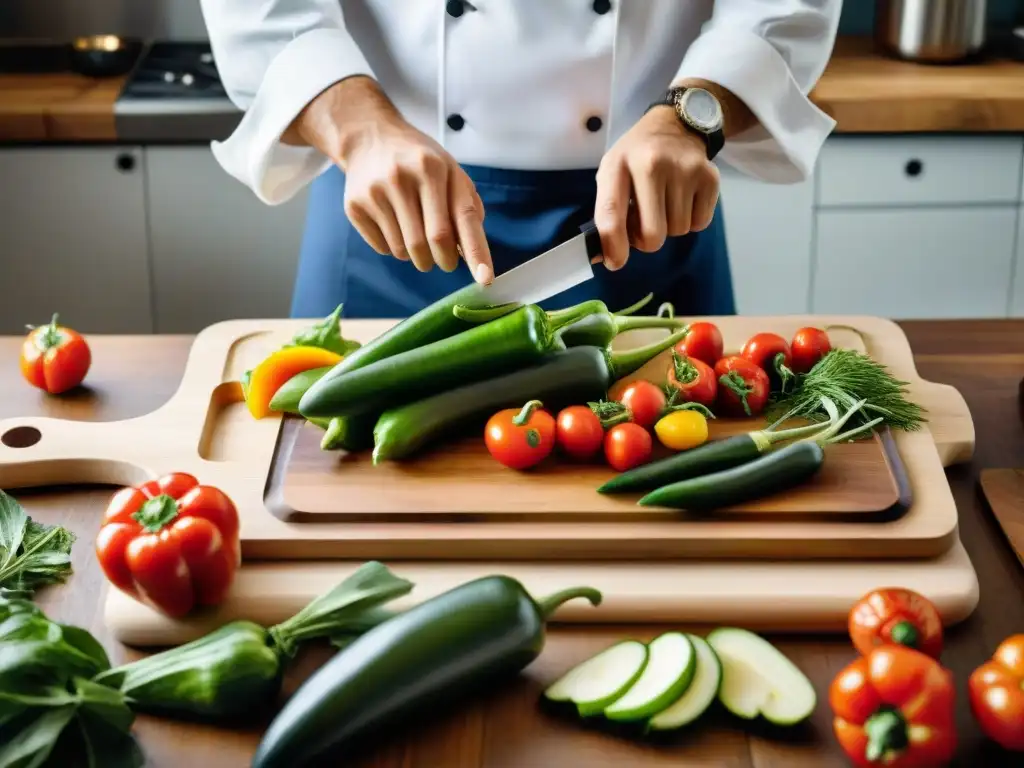 Un chef italiano transforma sobras en deliciosas recetas, con coloridas verduras y un ambiente acogedor