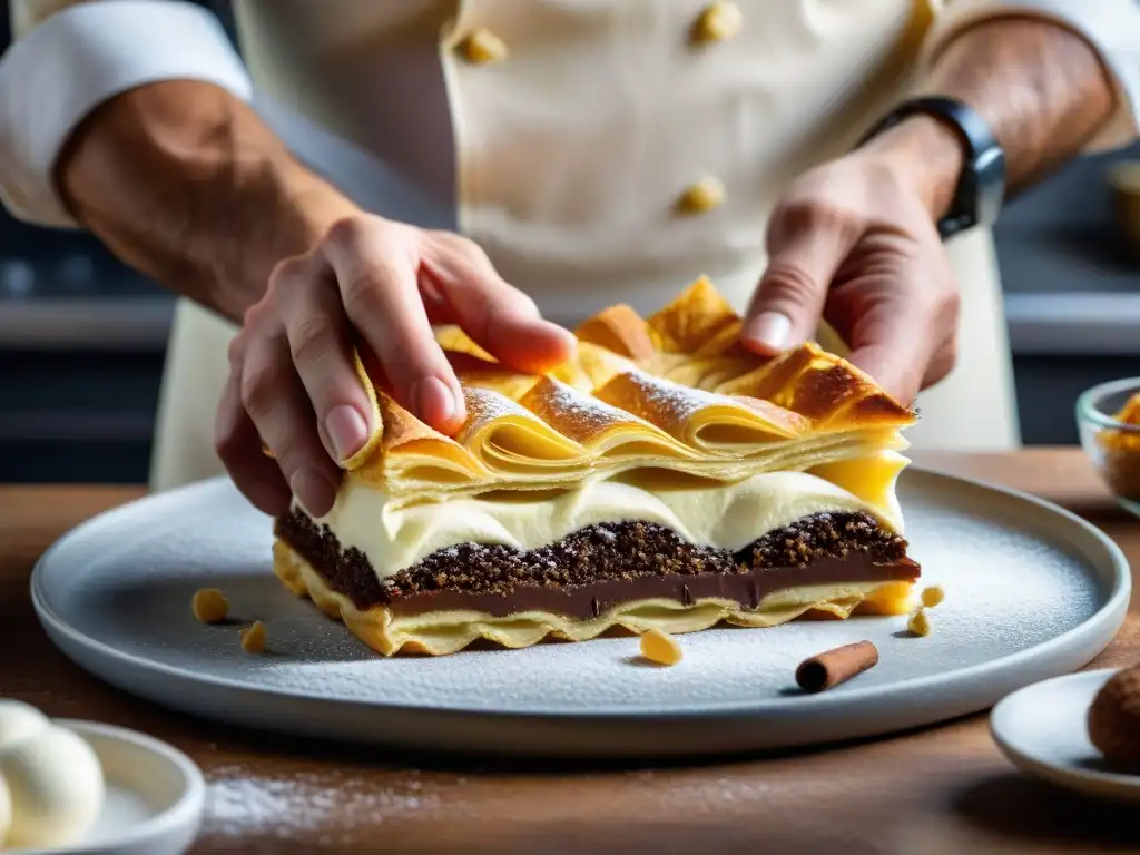 Un chef italiano crea con maestría un tiramisú, revelando secretos repostería italiana dulce