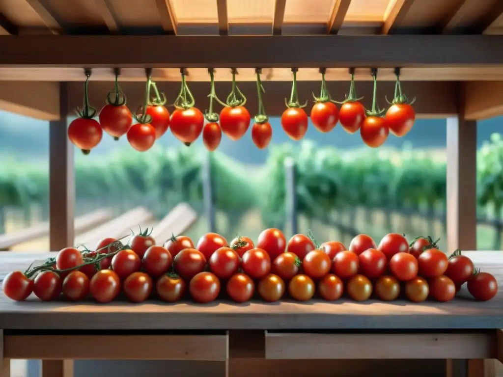 Chef italiano secando tomates al sol para cocina italiana