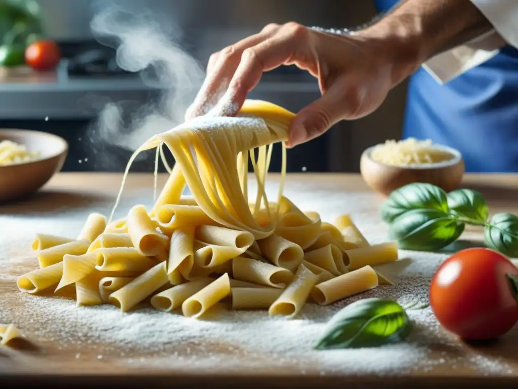 Un chef maestro elaborando una pasta italiana desde cero con destreza