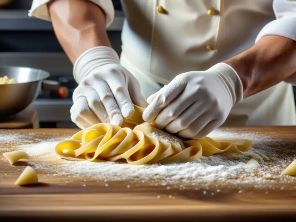 Chef amasando masa de pasta con destreza en curso cocina italiana pasta al dente