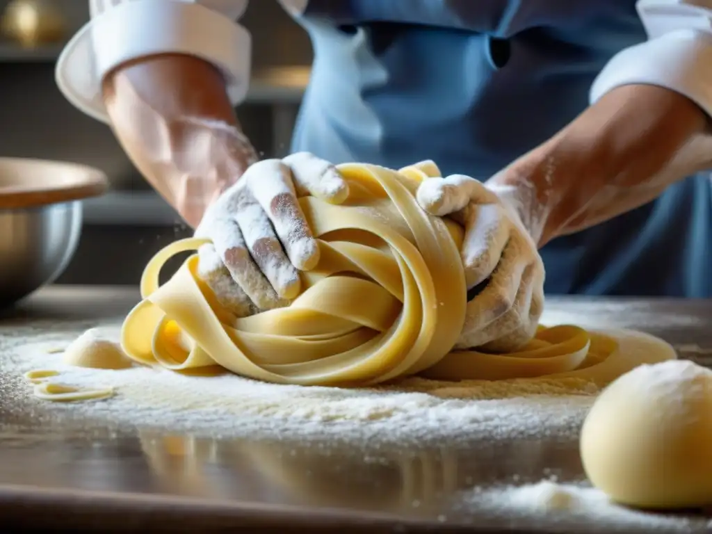 Chef amasa pasta fresca, adaptando recetas italianas a cocina moderna