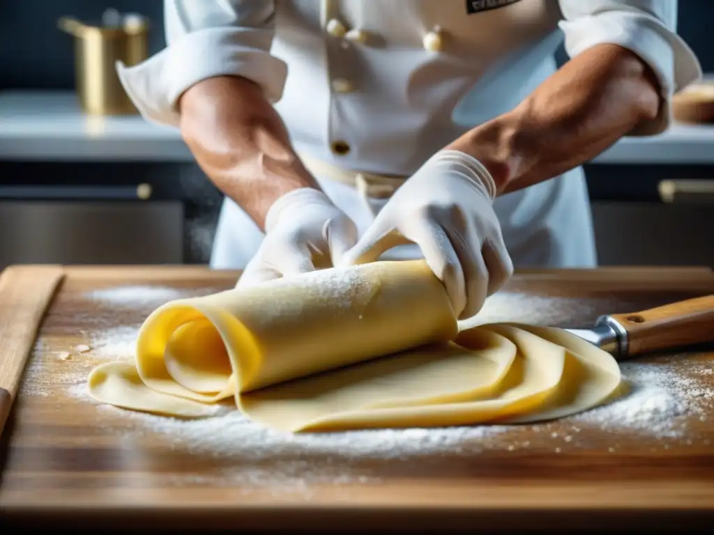 Chef amasando pasta fresca, mostrando textura y elasticidad