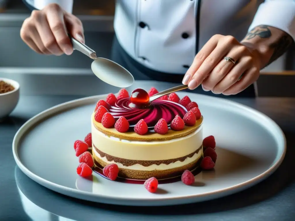 Un chef pastelero experto crea con técnicas innovadoras postres italianos contemporáneos