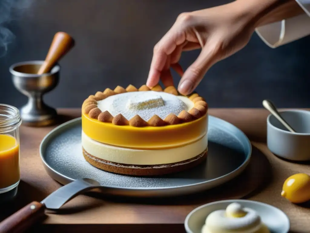 El chef pastelero italiano experto crea un exquisito tiramisú, revelando los secretos postres italianos tradicionales
