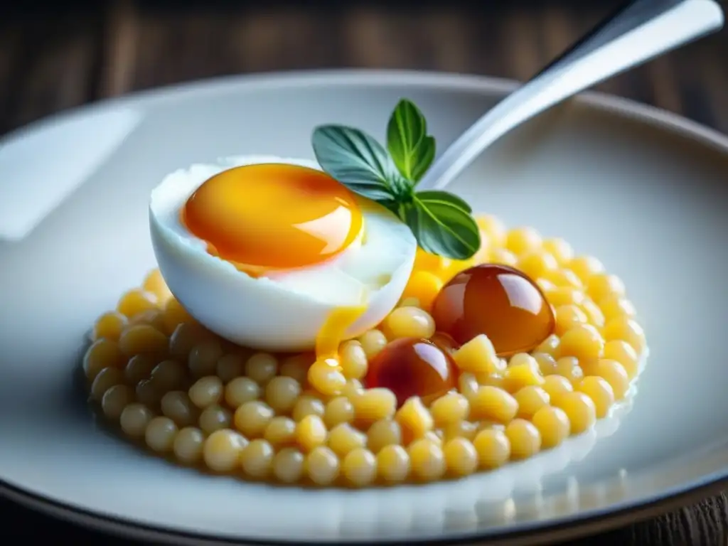 Un chef coloca con precisión una yema de huevo sous vide sobre risotto cremoso, destacando las Técnicas de cocina italiana sousvide